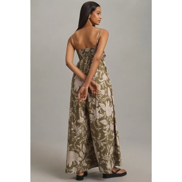 Hutch Poplin Bow Jumpsuit Green White Floral XL - Picture 2 of 2